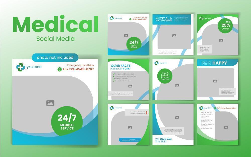 medische sociale media postsjabloon in groen en blauw vector