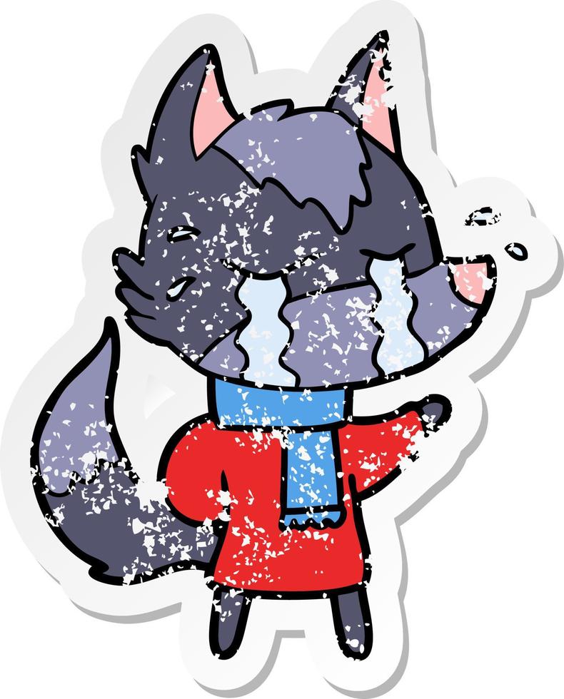 verontruste sticker van een cartoon huilende wolf vector