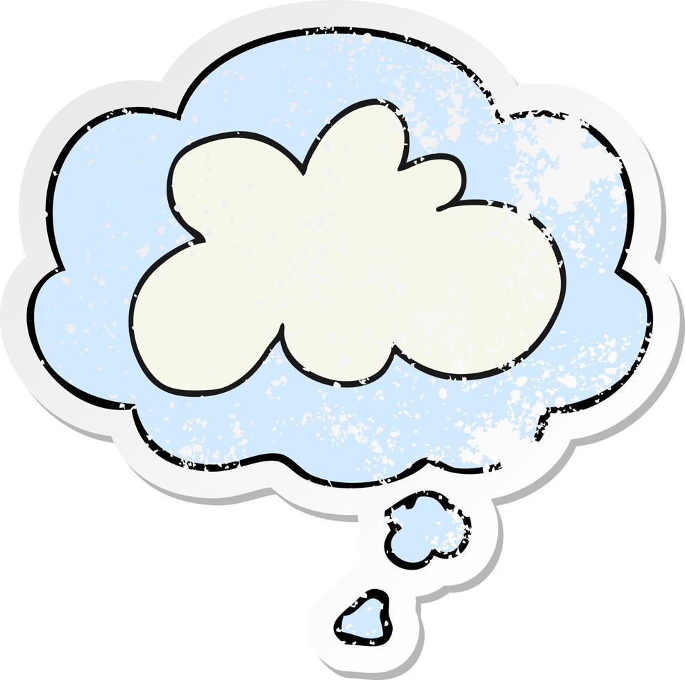 cartoon decoratief wolkensymbool en gedachte bel als een versleten versleten sticker vector