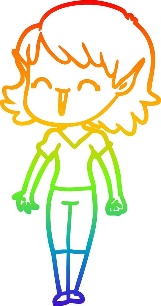 regenbooggradiënt lijntekening cartoon elf meisje vector