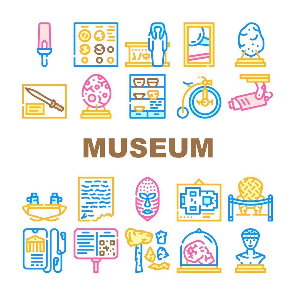 museumexposities en excursiepictogrammen instellen vector