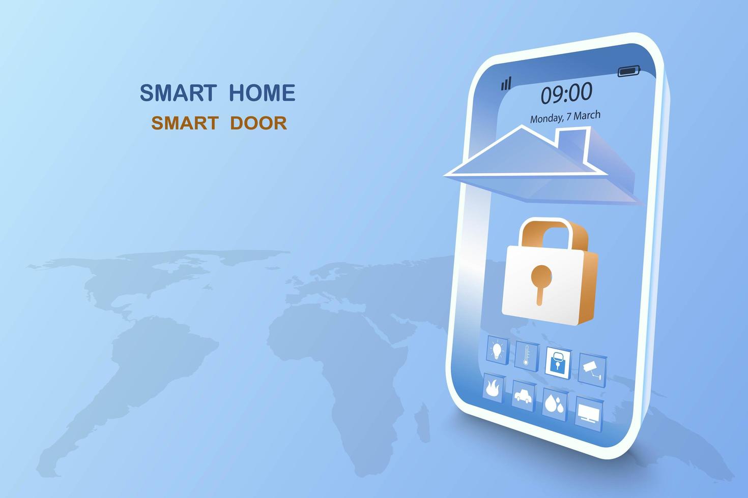 smart home met deurbediening vector