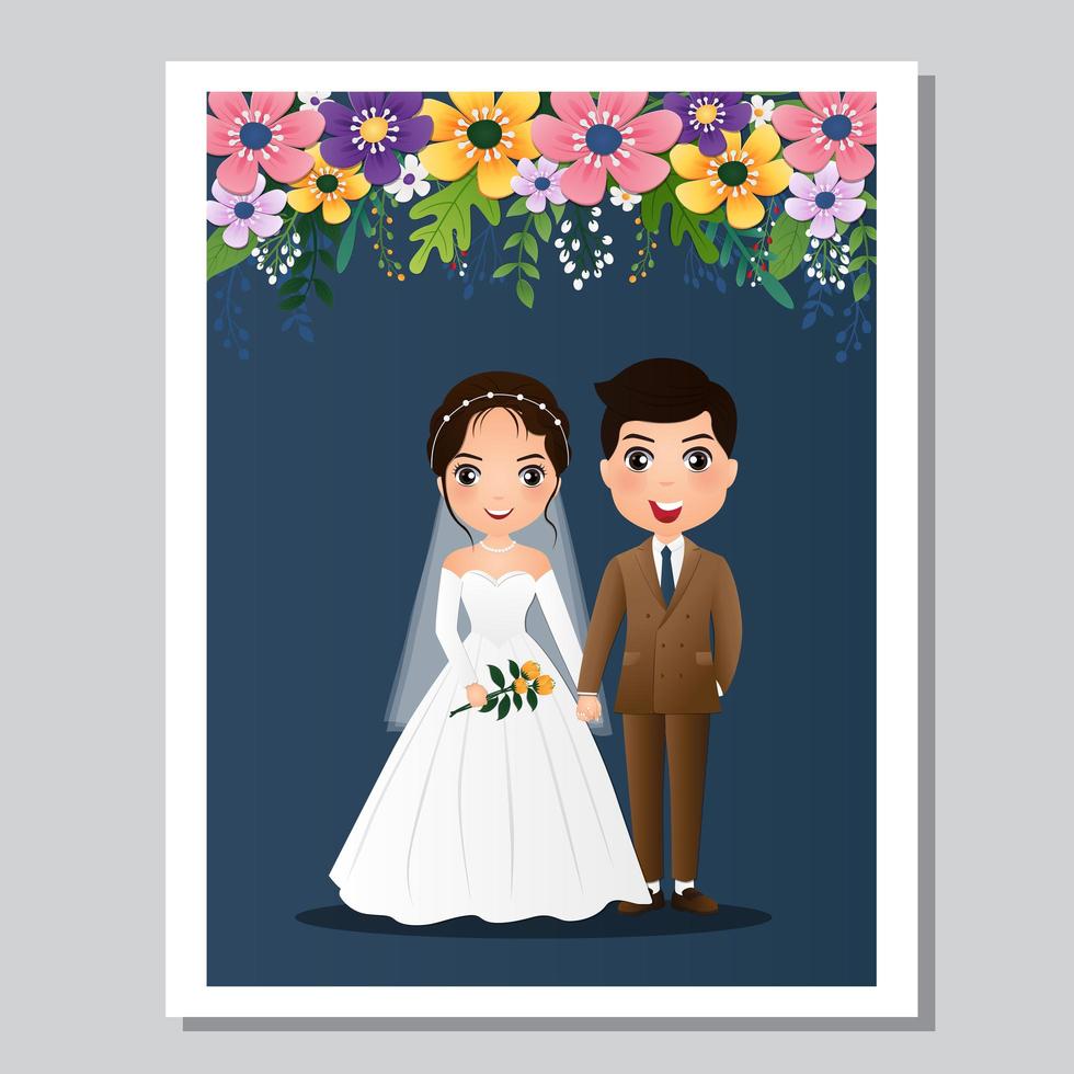 bruid en bruidegom onder bloemen vector