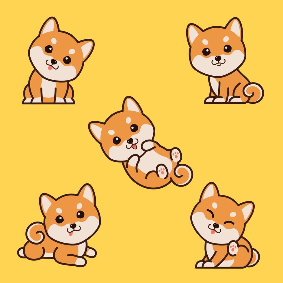 shiba inu puppy hond vector set