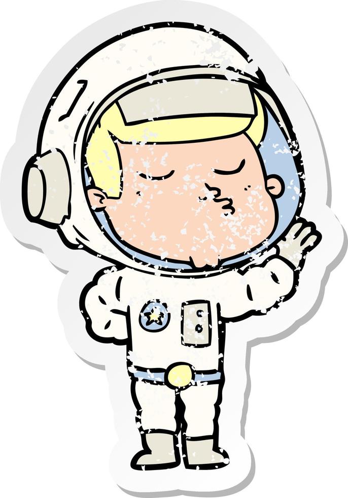 noodlijdende sticker van een cartoon zelfverzekerde astronaut vector