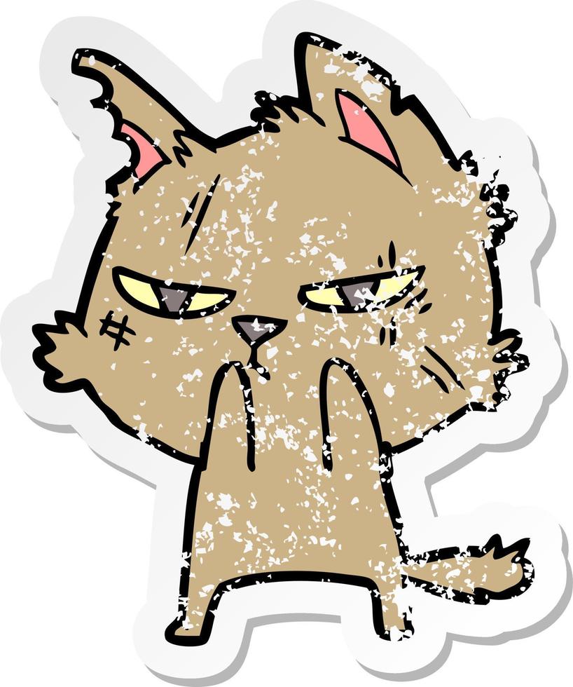 noodlijdende sticker van een stoere cartoonkat vector