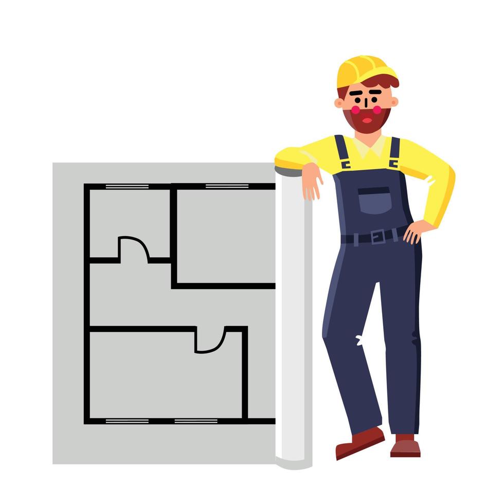 architectenbouwer met lay-out huisplan vector