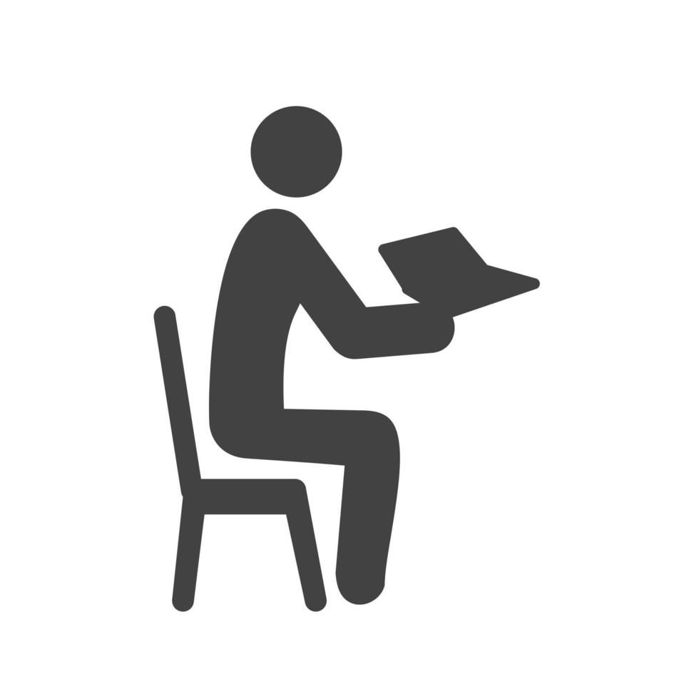 zittende man leest glyph zwart pictogram vector