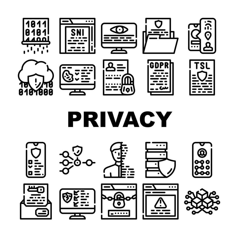 privacybeleid beschermen collectie iconen set vector