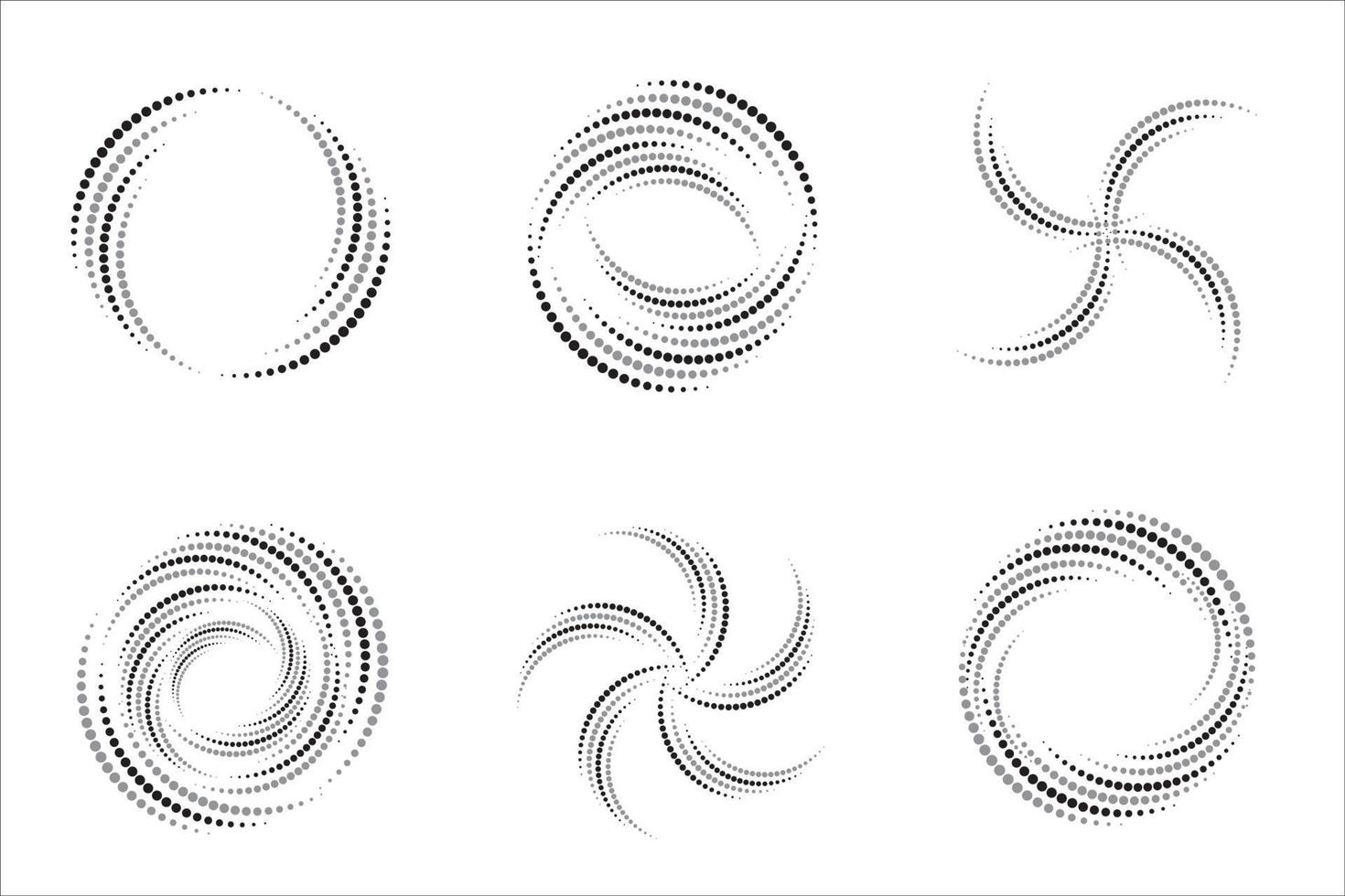 grote reeks gekleurde getextureerde cirkel lijnen geïsoleerd op een witte achtergrond. abstracte gestippelde cirkels, halftone ronde geometrische stippen verloop en popart textuur. stof gradatie vector set.