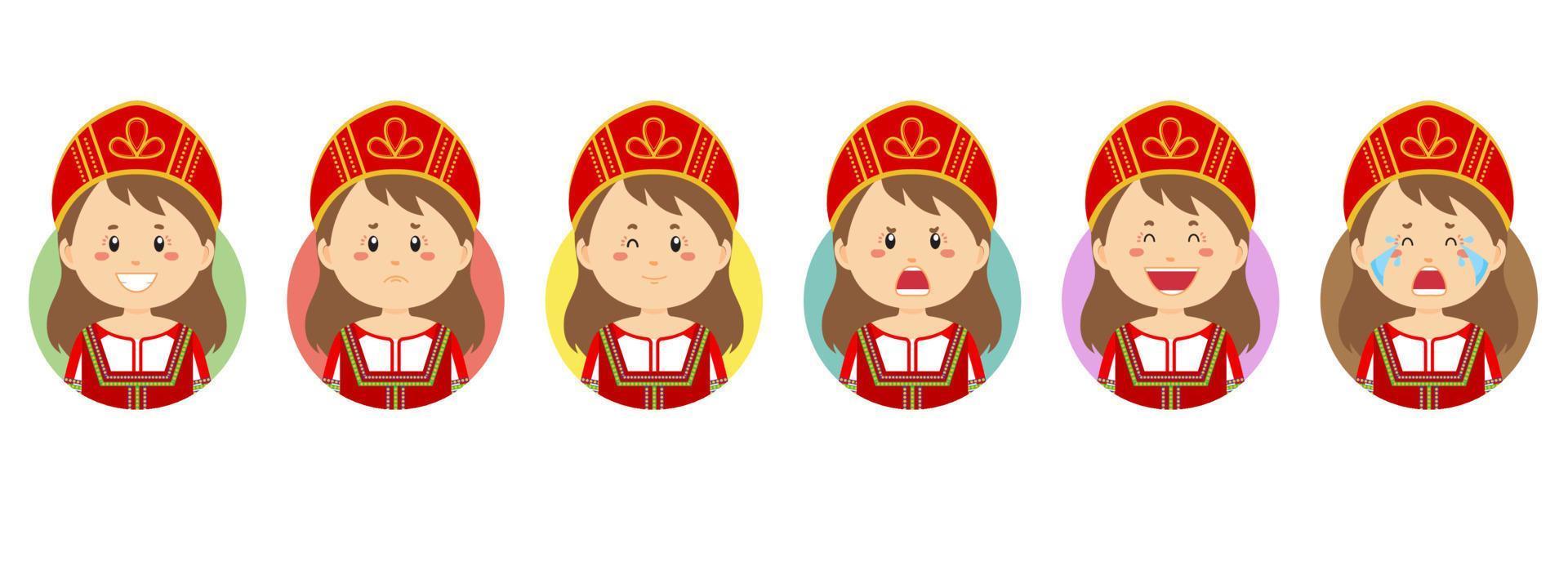 Russische avatar met verschillende uitdrukkingen vector