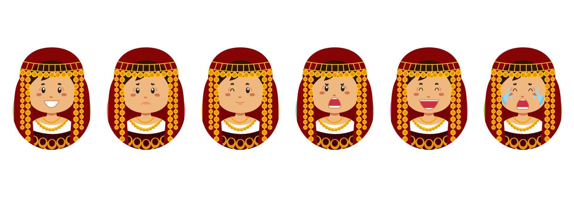 Tunesische avatar met verschillende uitdrukkingen vector