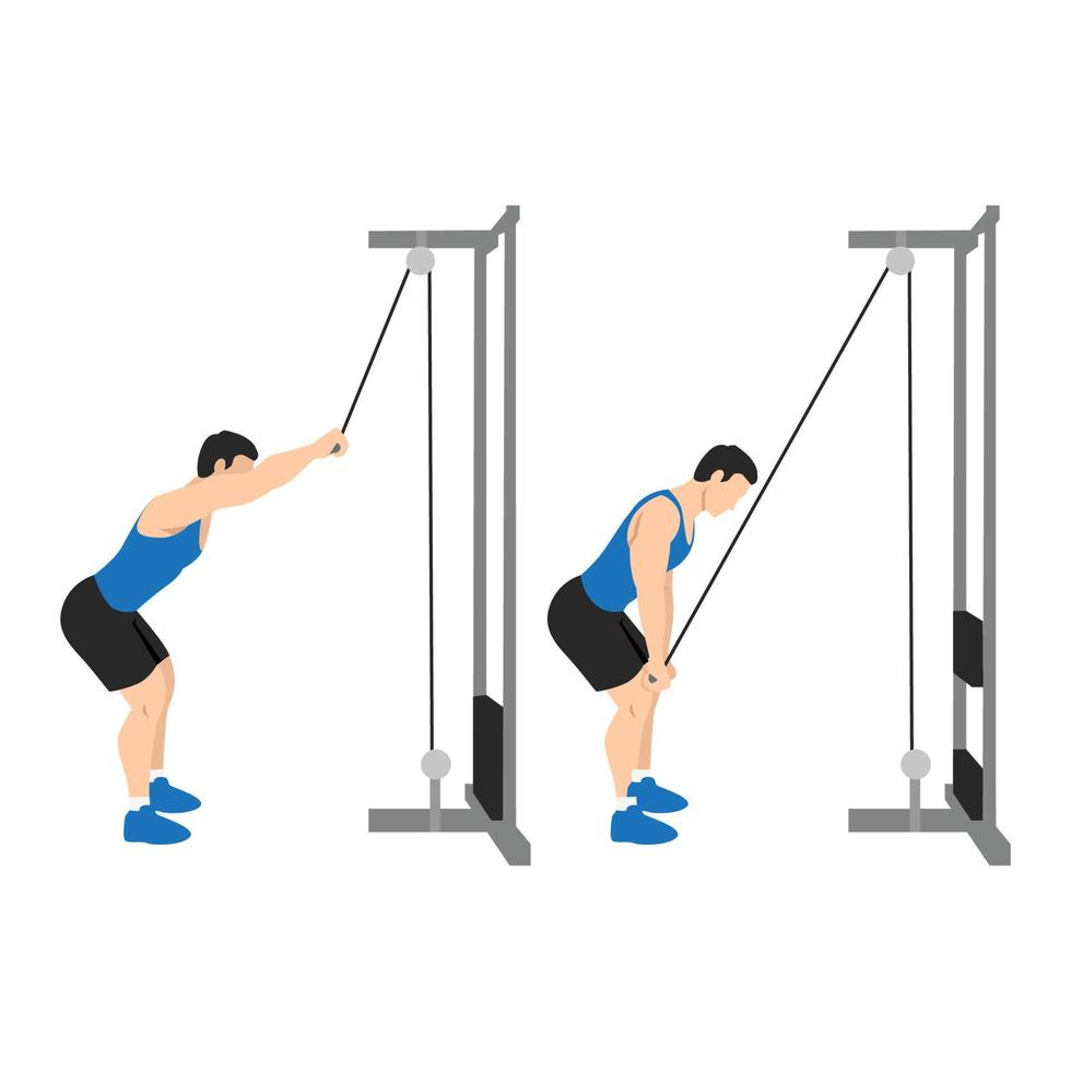 man doet rechte arm lat pulldown oefening. platte vectorillustratie geïsoleerd op een witte achtergrond vector