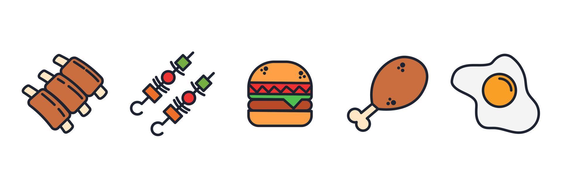 vlees eten set pictogram symbool sjabloon voor grafische en webdesign collectie logo vector illustratie