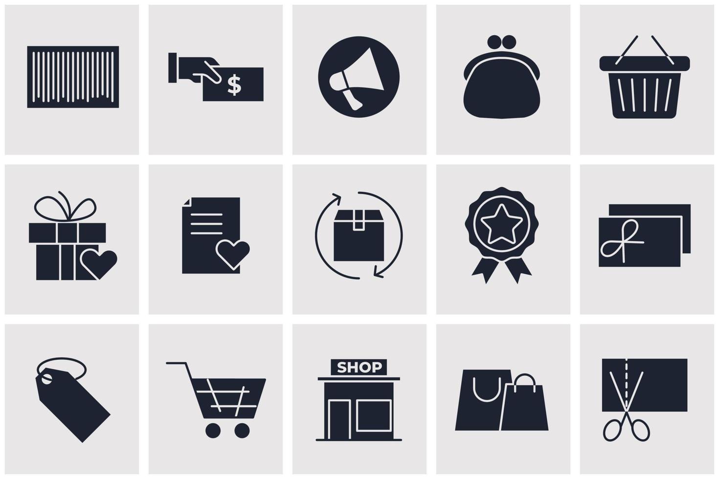 winkelcentra, retail set symbool pictogrammalplaatje voor grafische en webdesign collectie logo vectorillustratie vector