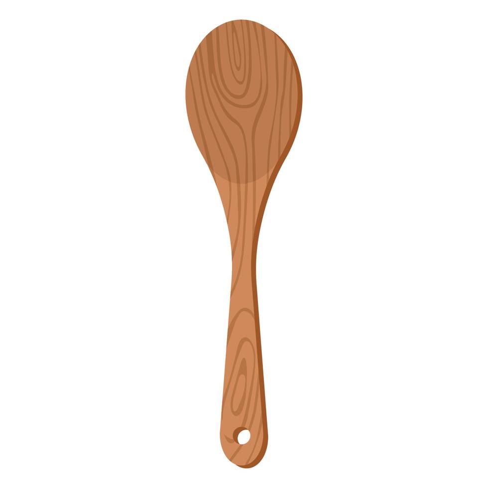 cartoon natuur houten keukengerei gebruiksvoorwerp salade spatel met houtnerf textuur vector