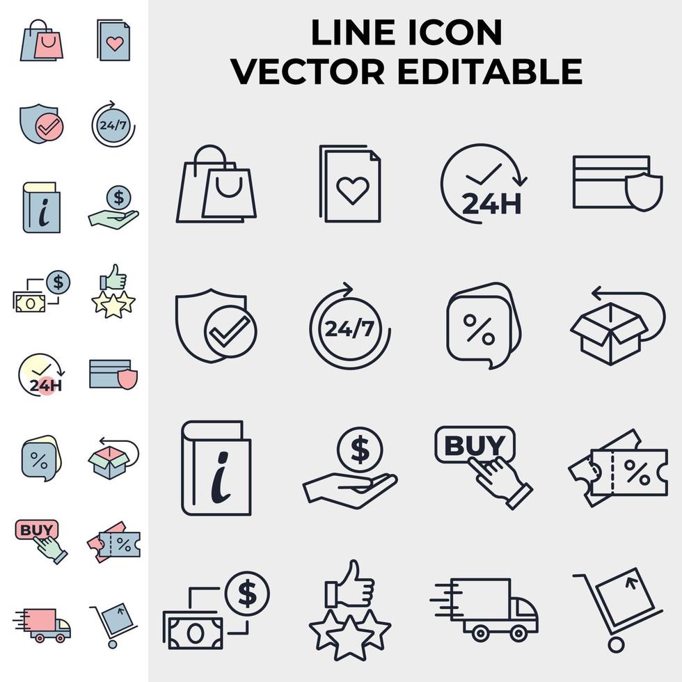 e-commerce, online winkelen set pictogram symbool sjabloon voor grafische en webdesign collectie logo vectorillustratie vector