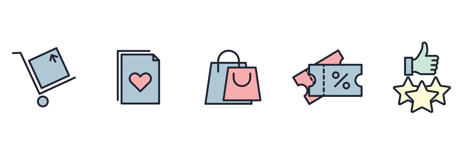 e-commerce, online winkelen set pictogram symbool sjabloon voor grafische en webdesign collectie logo vectorillustratie vector