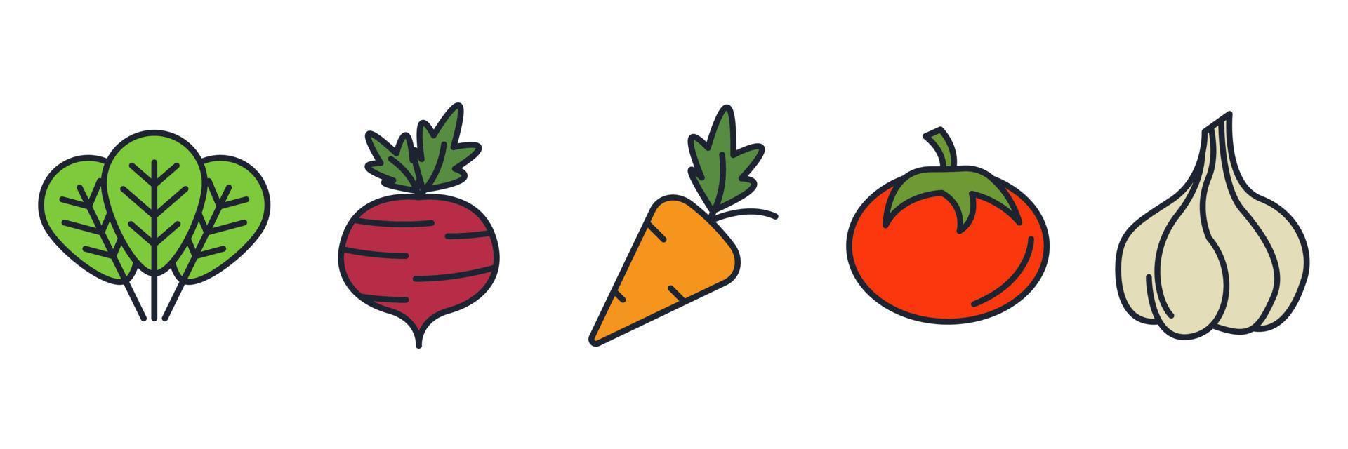 vegetarische, plantaardige elementen set pictogram symbool sjabloon voor grafische en webdesign collectie logo vectorillustratie vector