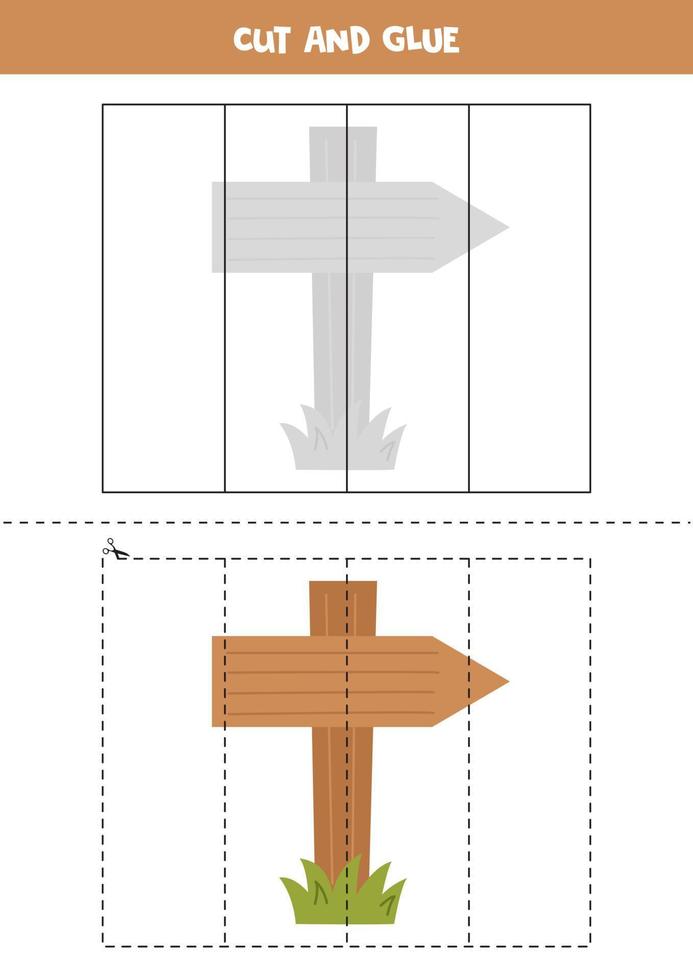 snij en lijm delen van houten richtingbord. vector