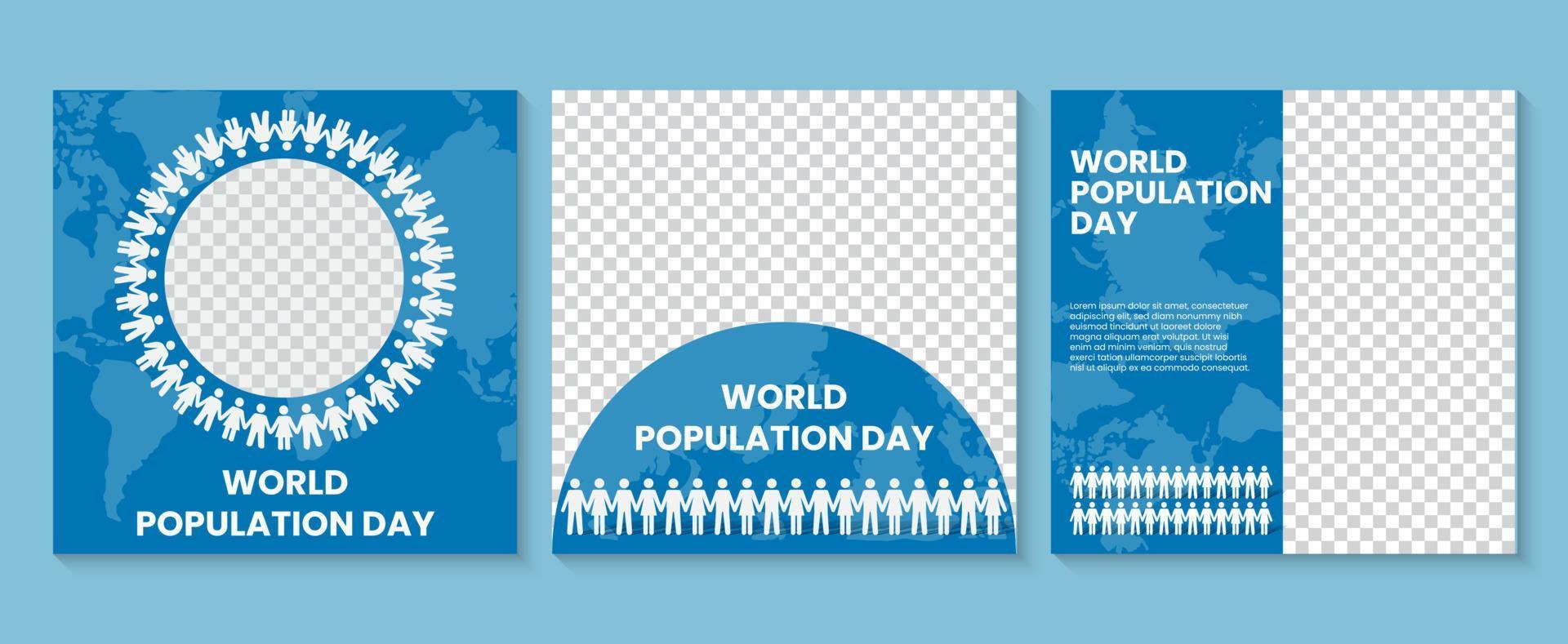 Wereldbevolkingsdag postsjablonen voor sociale media, geschikt voor begroetingen op berichten op sociale media met foto's vector