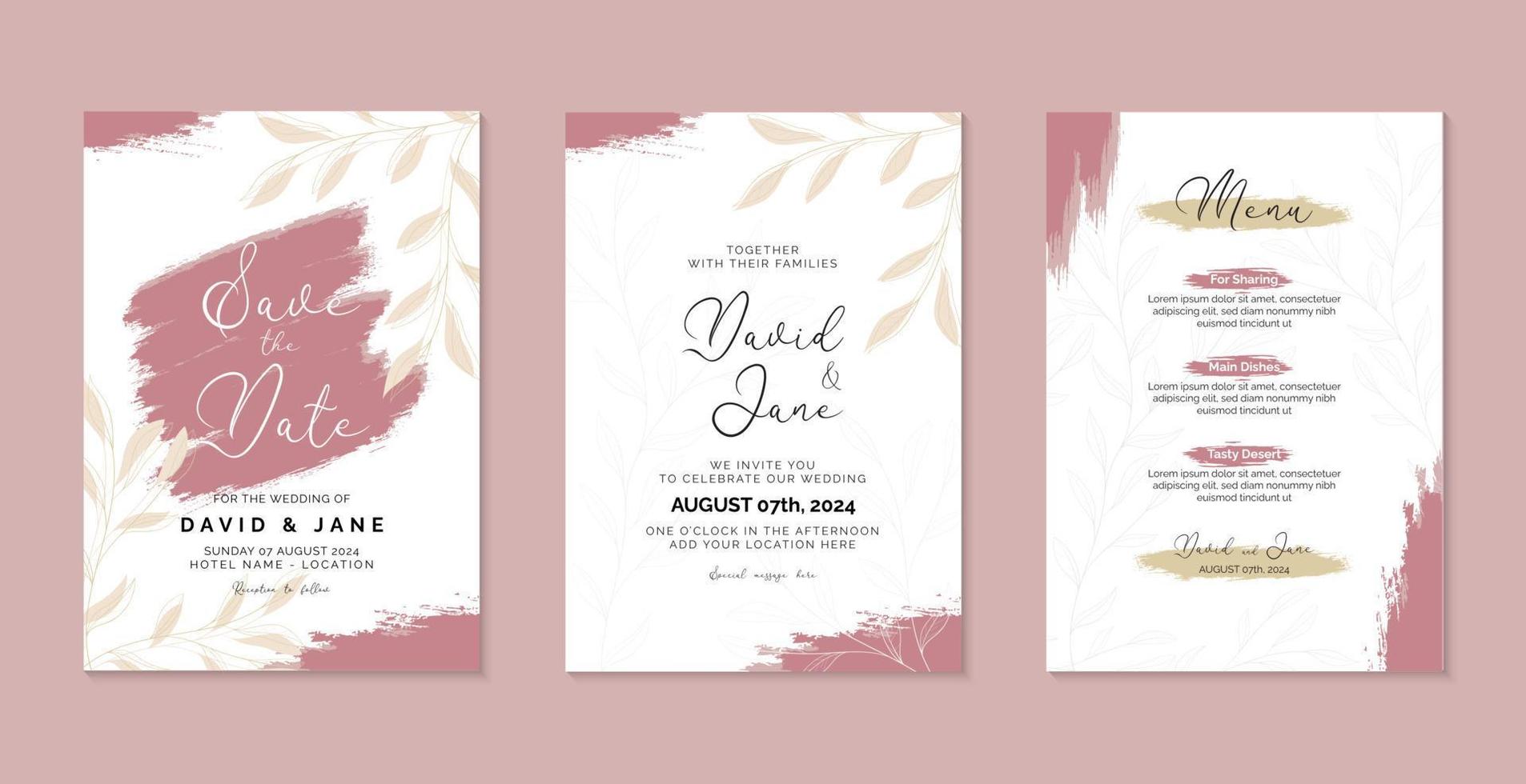 aquarel bruiloft uitnodiging met bloemen, abstracte achtergrond. huwelijksuitnodigingskaart voor het opslaan van de datum, begroeting, poster en omslagontwerp vector