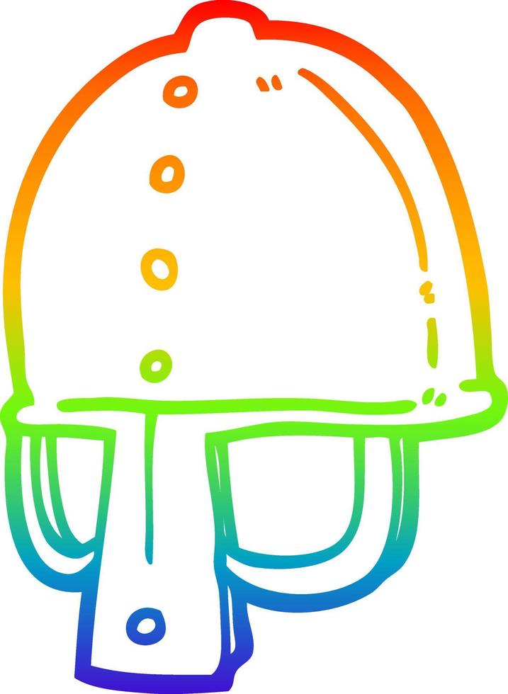 regenbooggradiënt lijntekening cartoon middeleeuwse helm vector