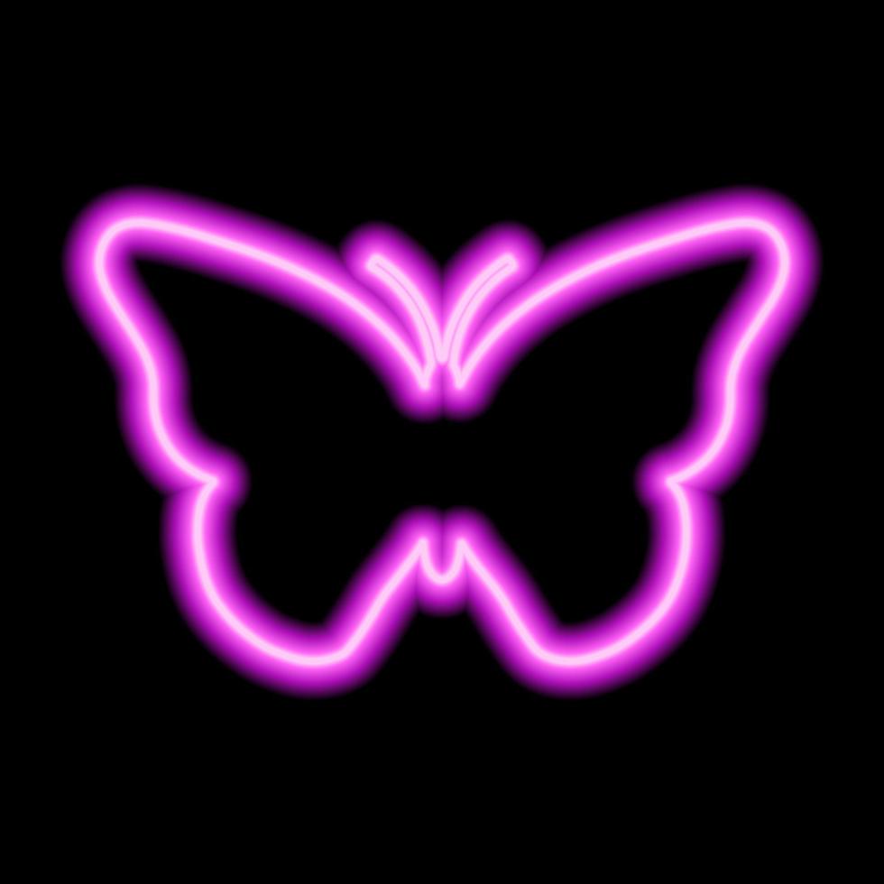 roze neon teken van vlinder op zwarte achtergrond vector