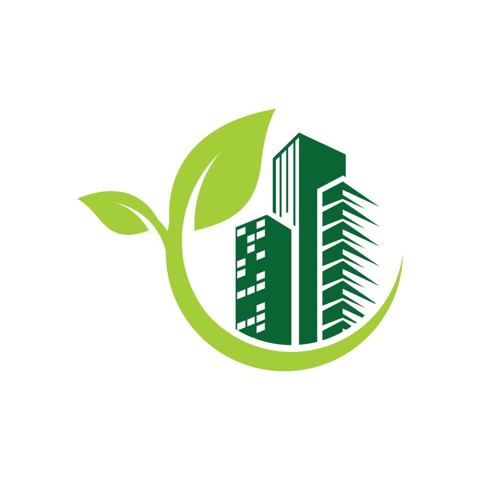 groen blad gebouw milieu logo ontwerp vector