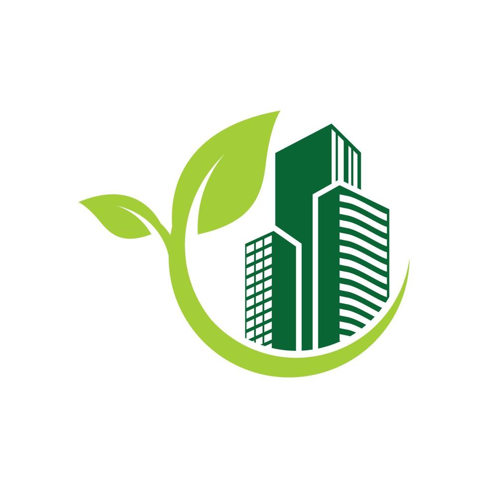 groen blad gebouw milieu logo ontwerp vector