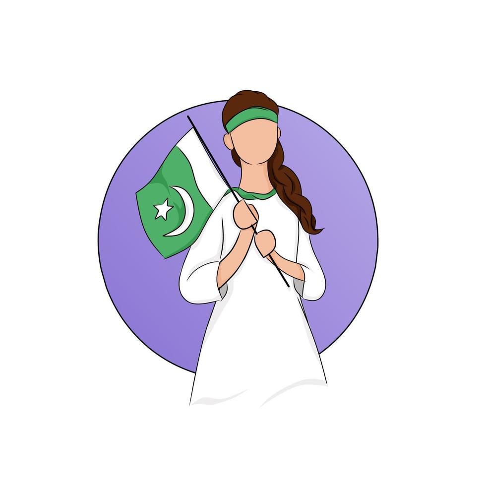 illustratie van vrouwen brengt de vlag van pakistan die geschikt is voor het vieren van onafhankelijkheidsdag of andere vector