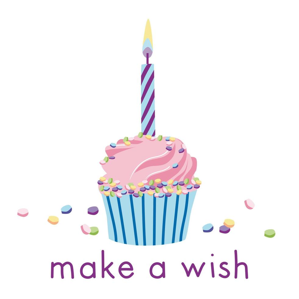 verjaardagskaart doe een wens verjaardag cupcake met verjaardagskaars vector
