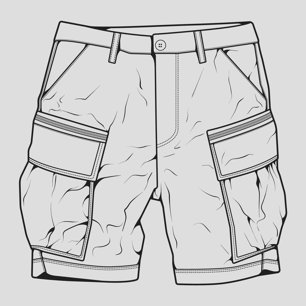 korte broek schets tekening vector, korte broek in een schets stijl, trainers sjabloon omtrek, vector illustratie.