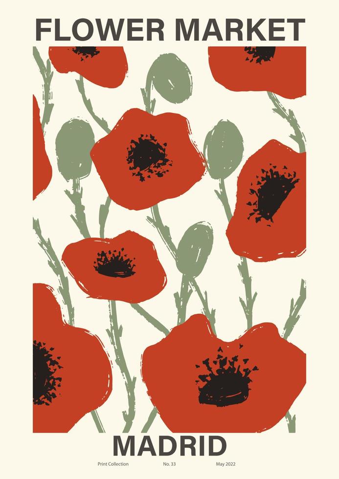 bloemenmarkt poster. abstracte bloemenillustratie. botanische kunst aan de muur, vintage poster esthetiek. vector