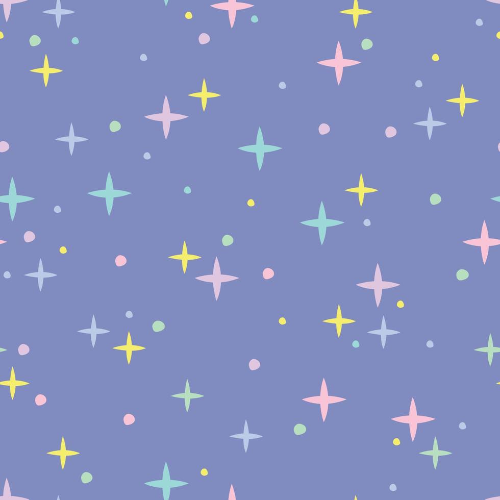 naadloos patroon met kleurrijke sterren en handtekeningvormen op lavendelachtergrond. leuke en kleurrijke print voor kinderen, cadeauomslag, kaart. vectorillustratie. vector