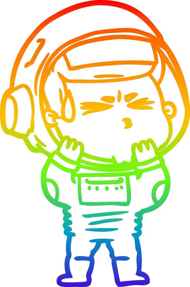 regenbooggradiënt lijntekening cartoon gestresste astronaut vector