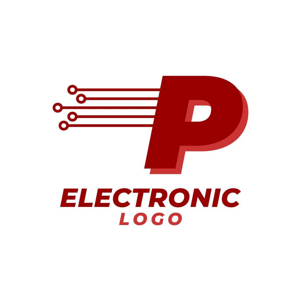 letter p met elektronische schakeling decoratie eerste vector logo ontwerpelement