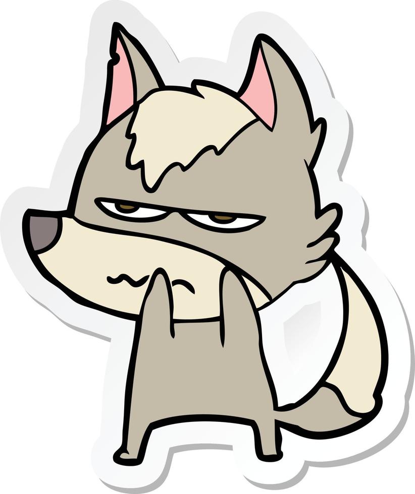 sticker van een cartoon geïrriteerde wolf vector