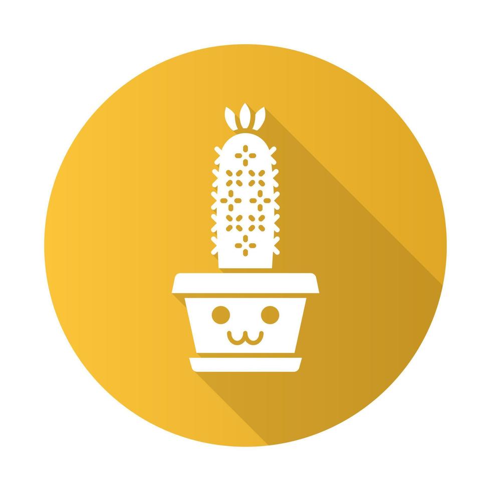 egel cactus platte ontwerp lange schaduw glyph pictogram. cactus met lachend gezicht. echinopsis met bloem. thuis cactussen. vrolijke plant in pot. sappige kamerplant. vector silhouet illustratie