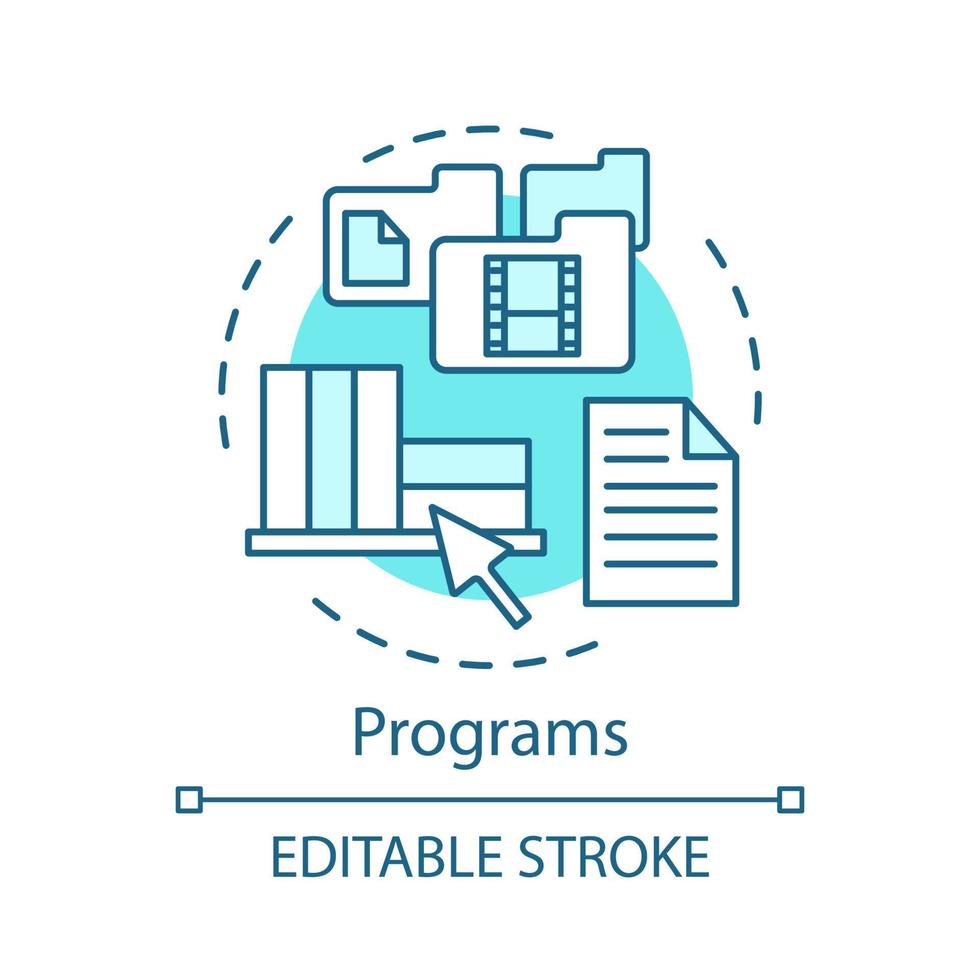programma's concept icoon. vereiste computerbestandselectie. elektronische documenten en mappen. gegevensopslag idee dunne lijn illustratie. vector geïsoleerde overzichtstekening. bewerkbare streek