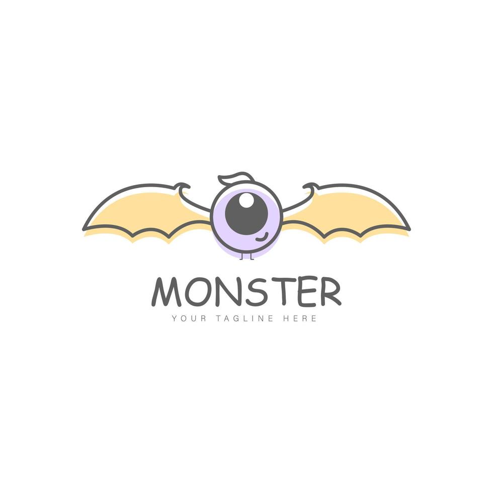 schattig monster met vleugels logo ontwerp pictogram illustratie vector