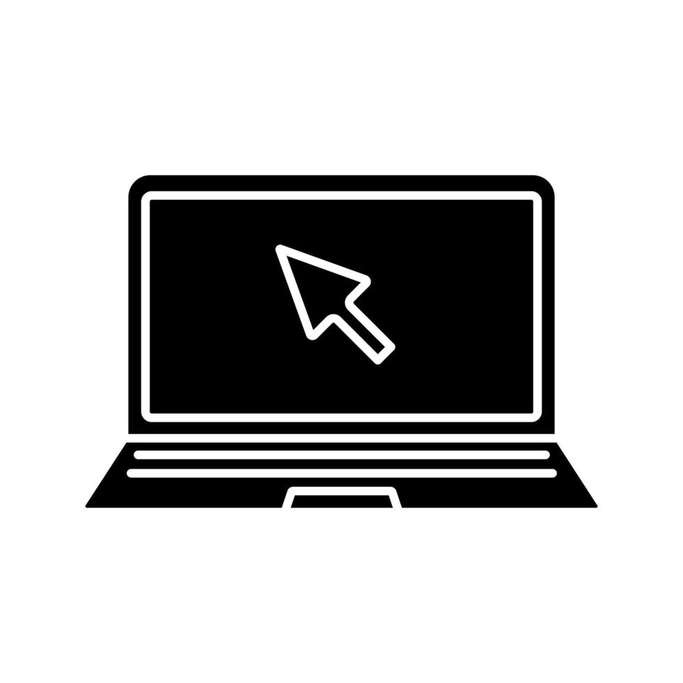 laptop glyph-pictogram. computer. internet surfen. silhouet symbool. negatieve ruimte. vector geïsoleerde illustratie