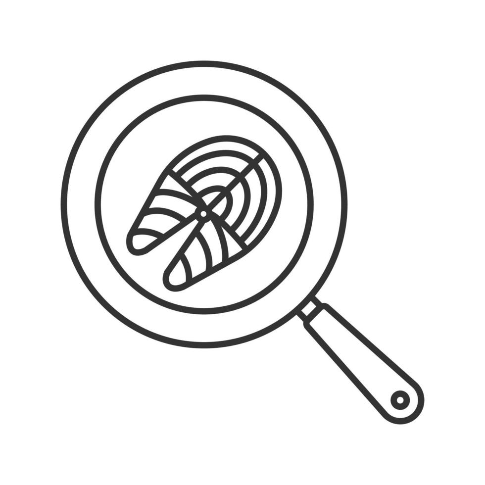 vis steak frituren op keuken pan lineaire pictogram. dunne lijn illustratie. contour symbool. vector geïsoleerde tekening