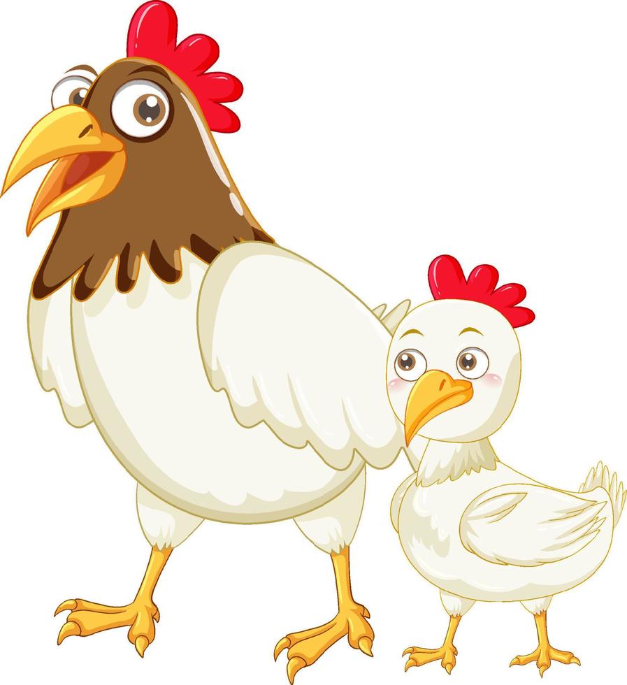 moeder kip en haar baby tekenfilm dieren vector