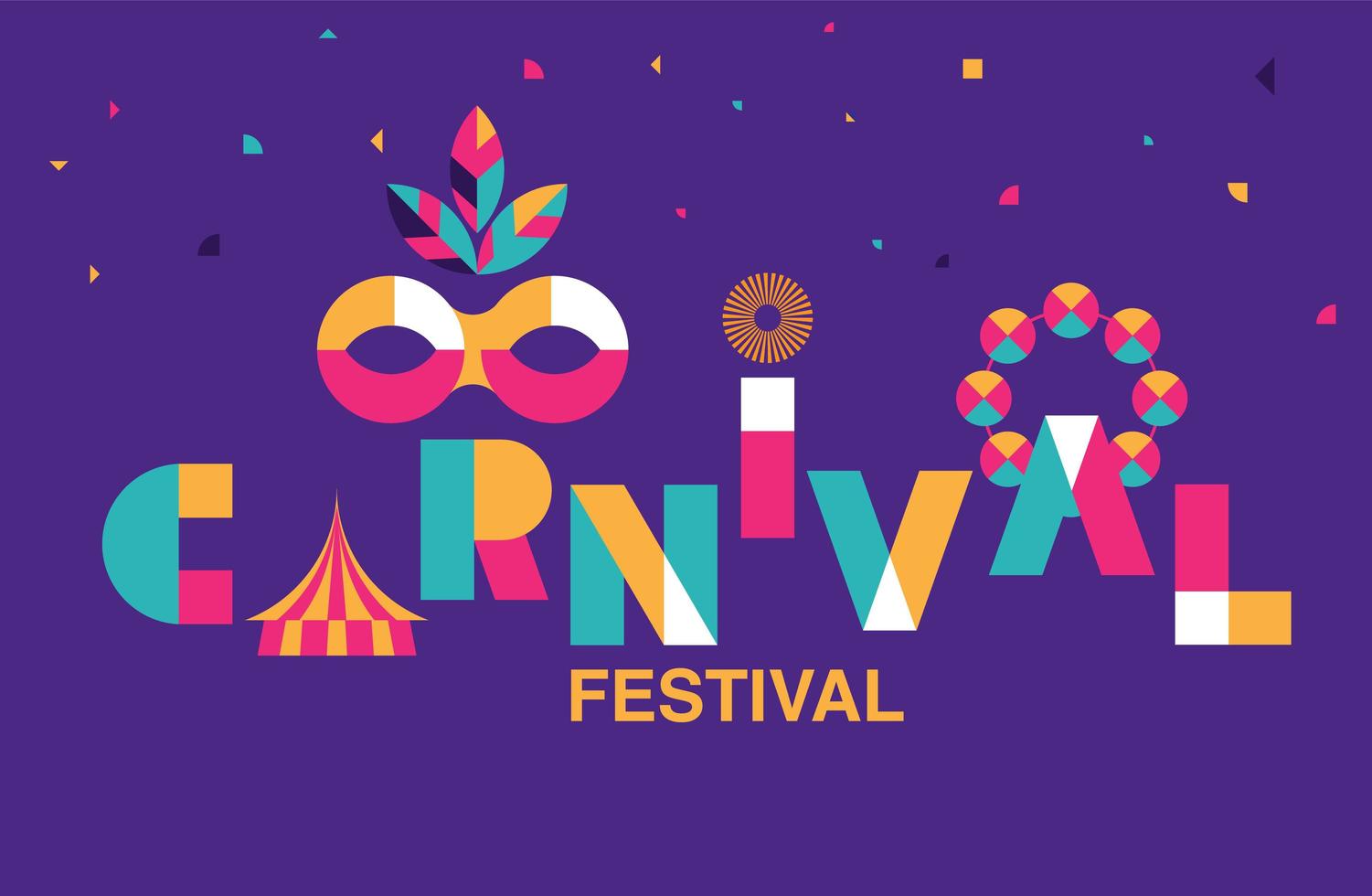 carnaval typografie banner met masker en tent vector