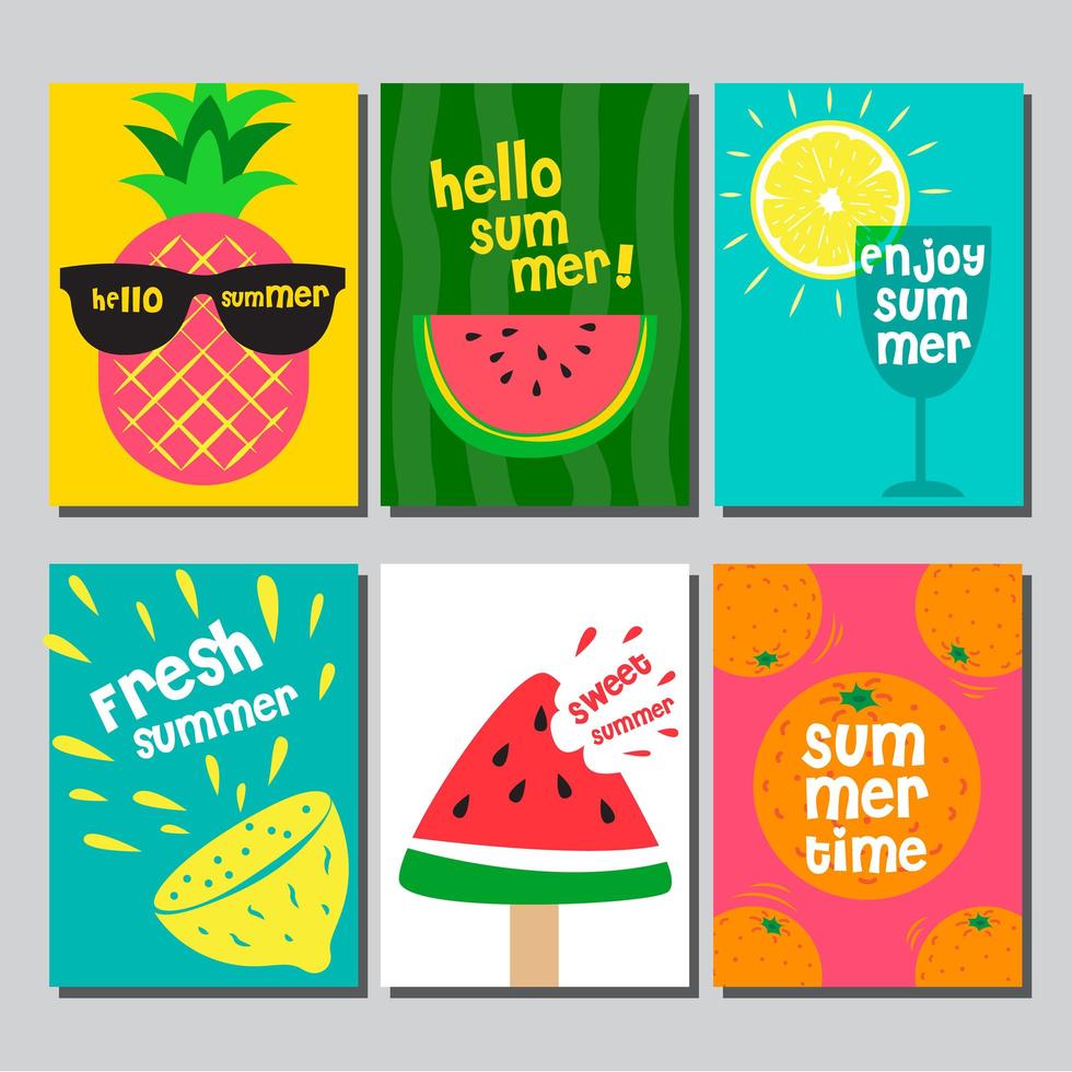 kleurrijke zomer fruit kaartenset vector