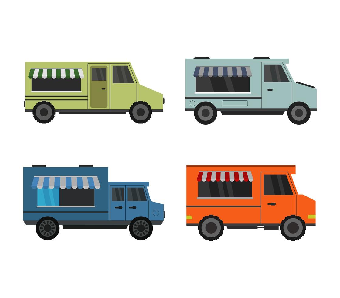 set van food trucks iconen vector