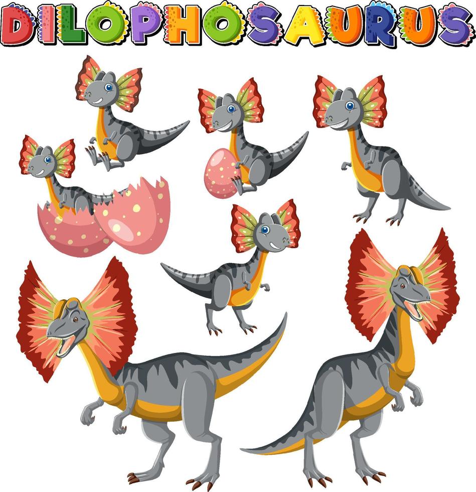 set van schattige dilophosaurus dinosaurus stripfiguren vector