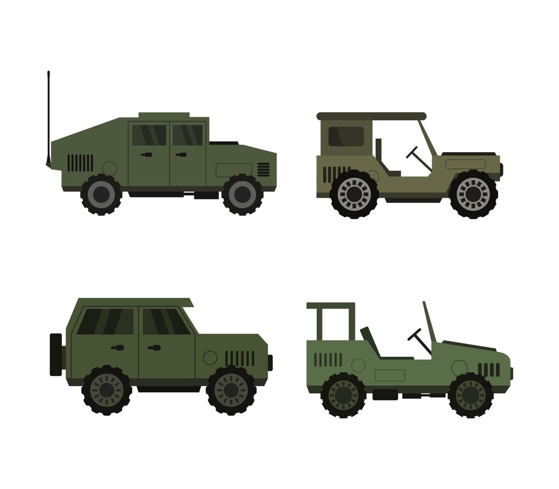 set van militaire voertuig iconen vector