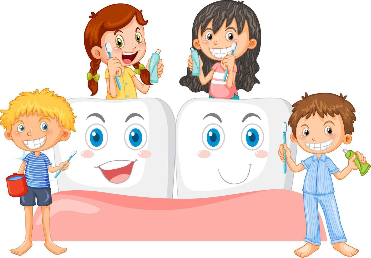 groep kinderen tanden poetsen vector